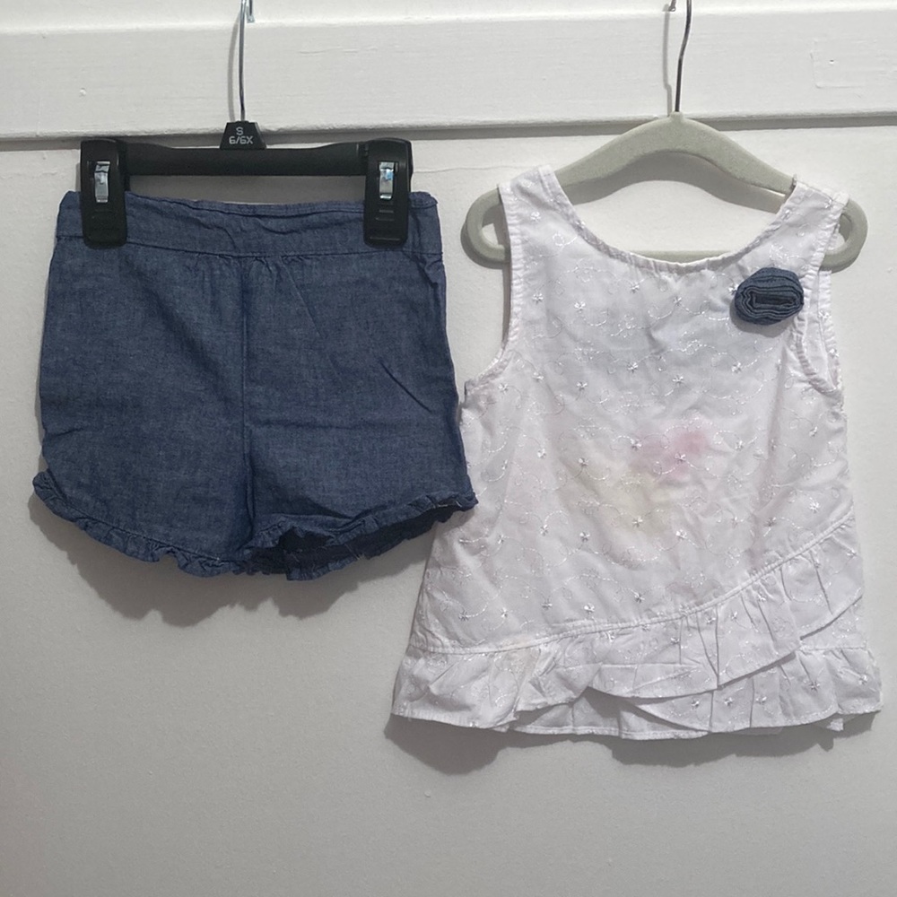 Penelope Mack 3T denim and white set, shorts and tank top. EUC